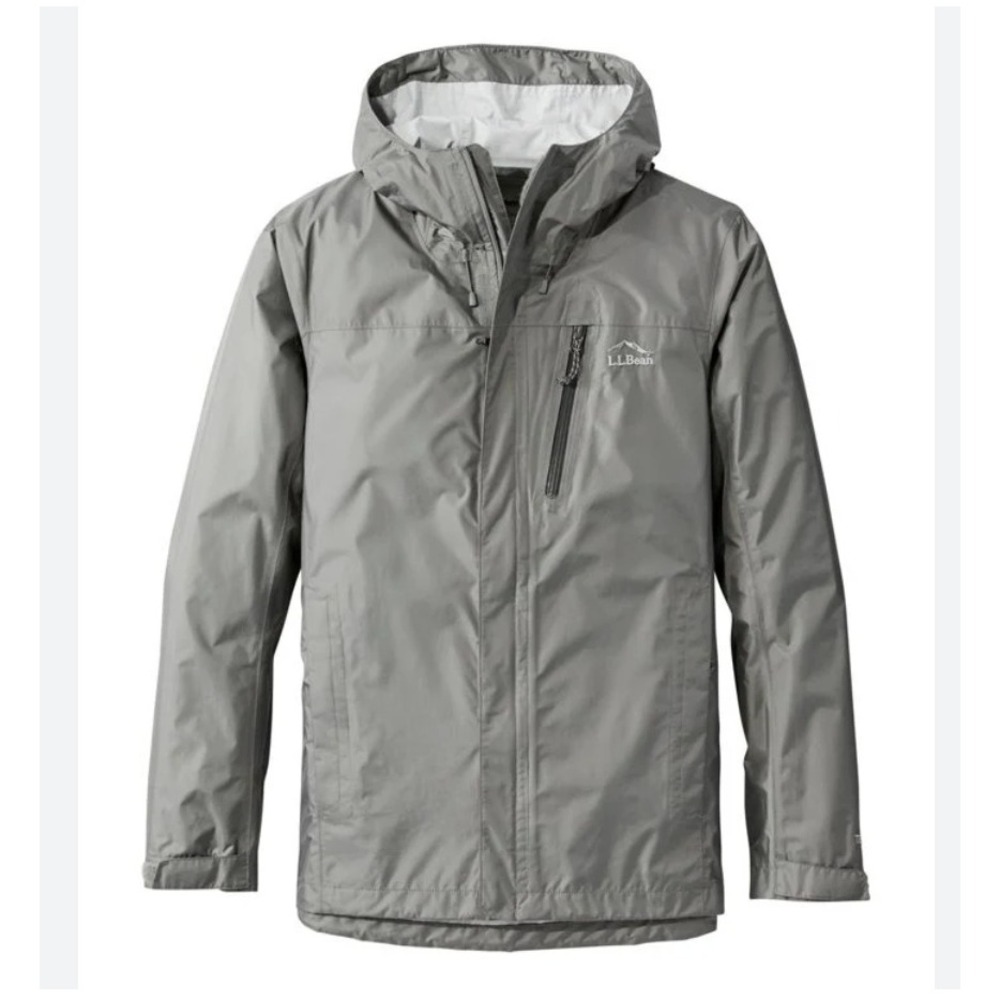 LL Bean Men's Regular Lightweight Hooded Rain Jacket Grey Olive Green L‎